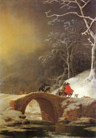 Jan Asselijn Winter landscape with huntsmen on a bridge