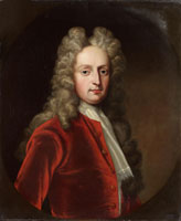 Circle of Godfrey Kneller Portrait of a gentleman, bust-length, in a red coat with a white cravat